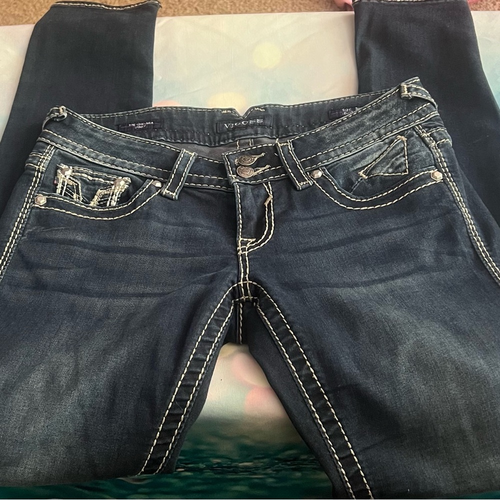 Vigoss Dark Blue Skinny Jeans with White Stitching